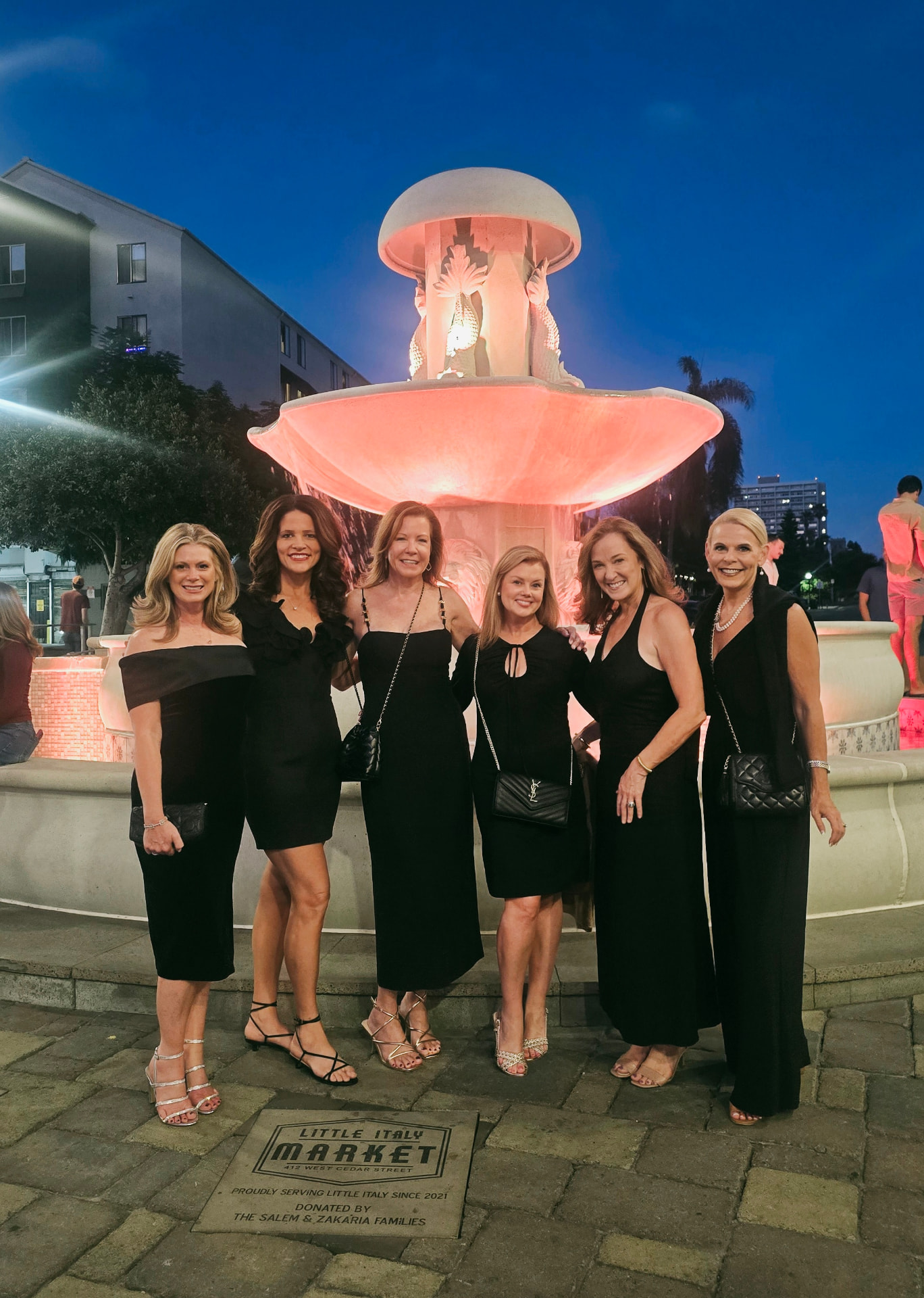 Six real friends dressed in black for a night out together